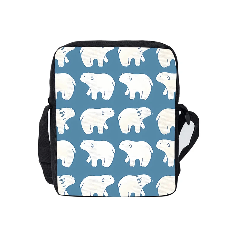 Polar Bear Pattern Single Sided Messenger Bag for Boy/Girls Children Best Gifts 2D Flat Cartoon Casual Crossbody Bag