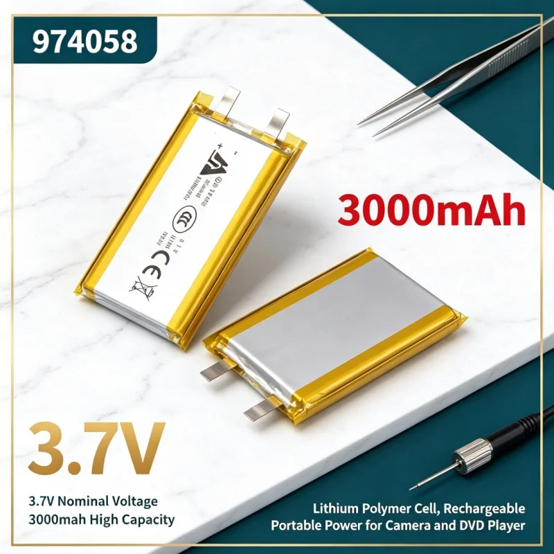 Premium 974058 3.7V 3000mAh Li‑Polymer Battery for Portable MP3 MP4 GPS Camera Devices