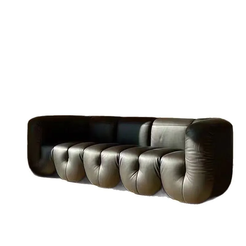 

B & B retro black leather sofa Nordic medieval light luxury sofa