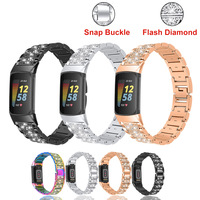 Bling Strap for Fitbit Charge 6 5 Band  Dressy Metal Women Bracelet Luxury Rhinestone Replacement Wristband for Charge 5 6