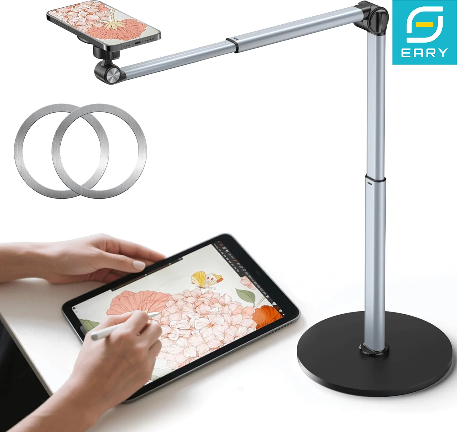 

Магнитная подставка для телефона Eary для стола 360° ° Поворотный держатель для записи приготовления пищи, рисования зумом, встреч Tik Tok Live & Gaming