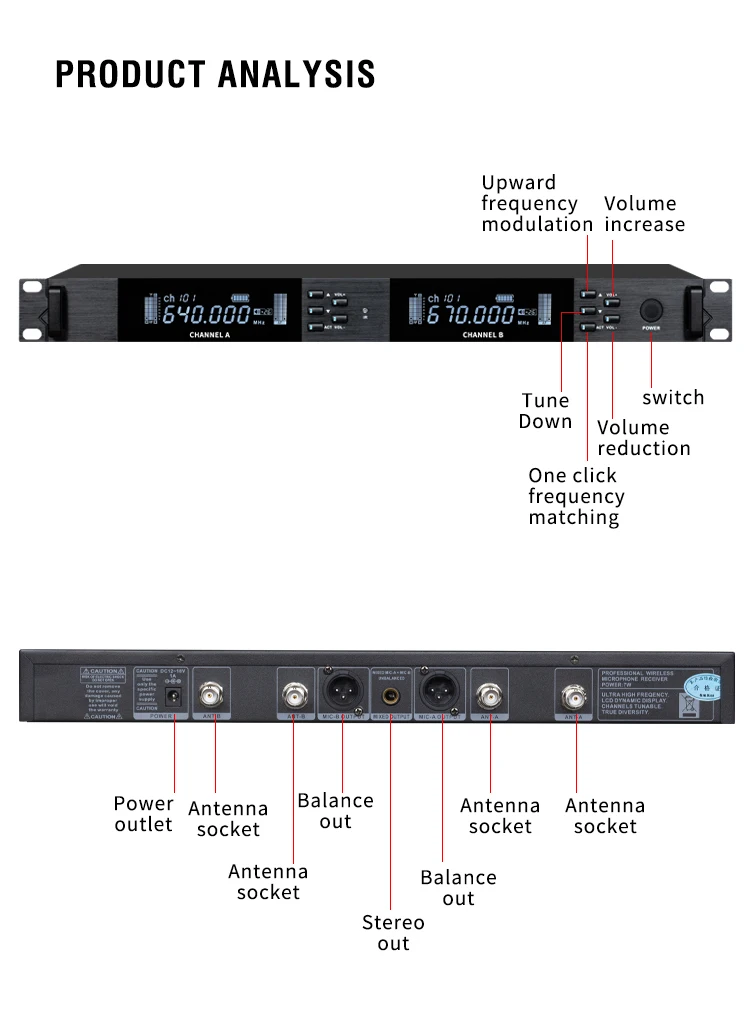 Professional Wireless Microphone  UHF Karaoke One Drag Two KTV Stage Wedding Performance Conference Microphone