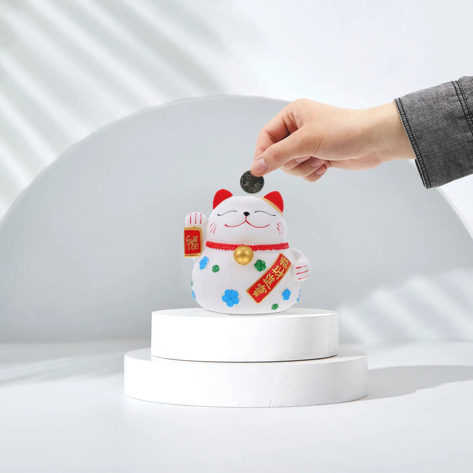 Adorable Luck Cat Piggy Bank Large Capacity Saving Jar Supple Plastic Coin Bank for Home Office Desktop Adornment Cartoon Saving