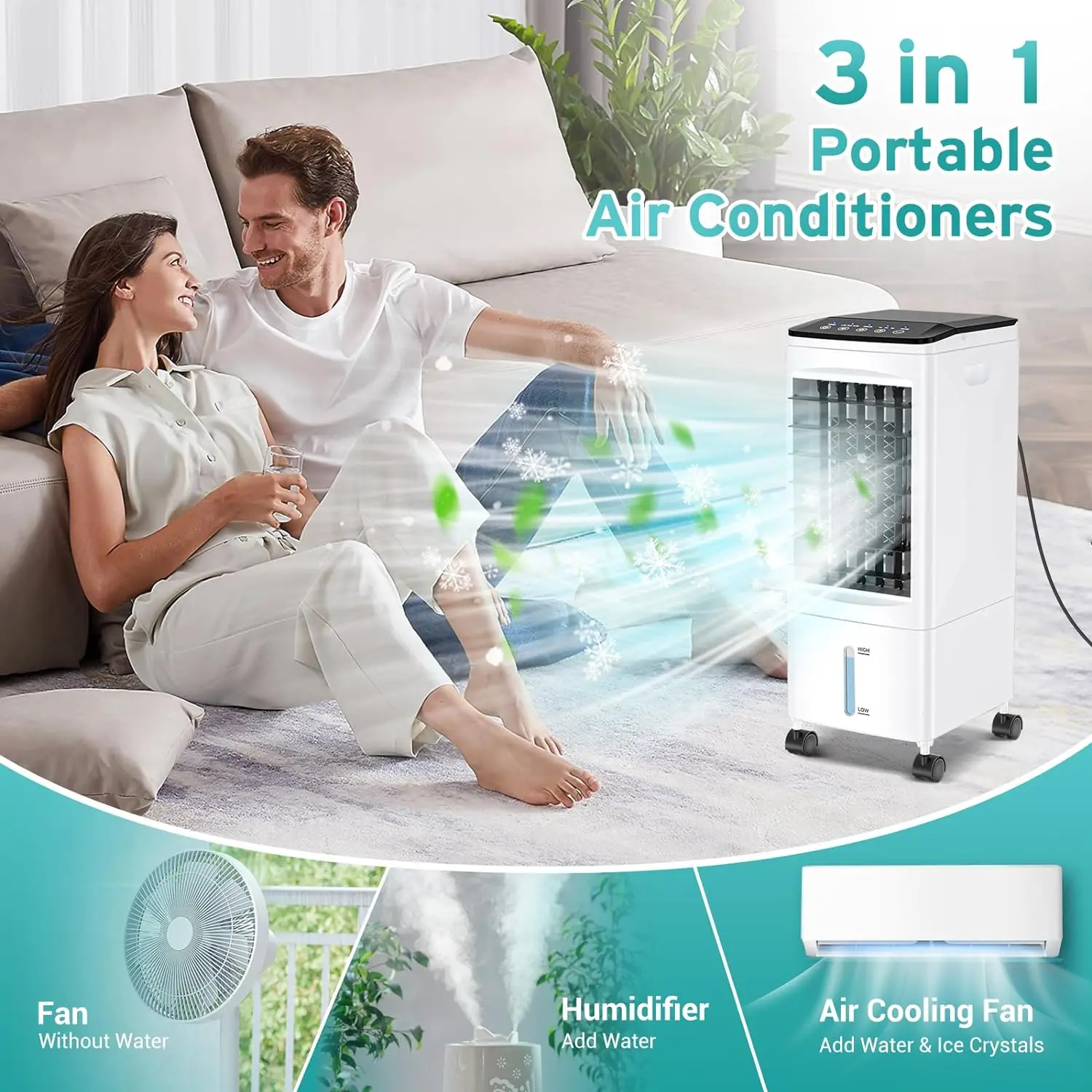 Airconditioners, 3-In-1 Airconditioners Met 3 Snelheden, 6l Airconditioner W/7H Timer, 60 ° Oscillatie, Afstandsbediening Airco