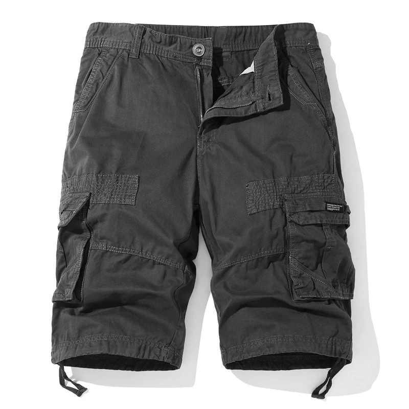 Cotton Men\'s Work Shorts Summer Fashion Solid Color Casual Multi-pocket Button Zipper Beach Pants 1/2 Pants Military Green