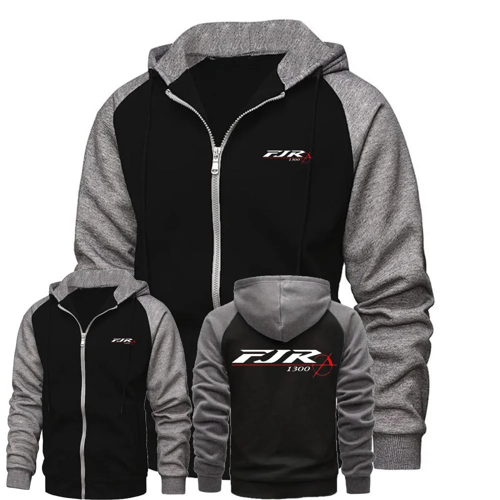 Casaco masculino com zíper hoodies sportwear moletom masculino fjr 1300 motocicleta jaqueta dos homens topos contraste raglan manga com capuz