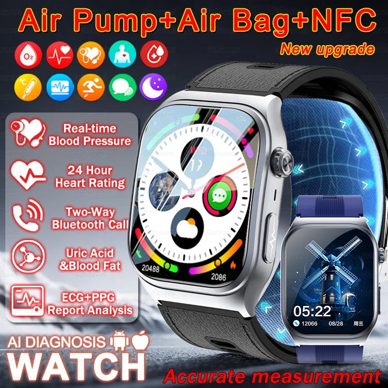 

GUHUAVMI New Smart Watch Airbag air pump measurement Blood pressure Heart rate Health Monitor Call ECG NFC Sport Smartwatch 2026