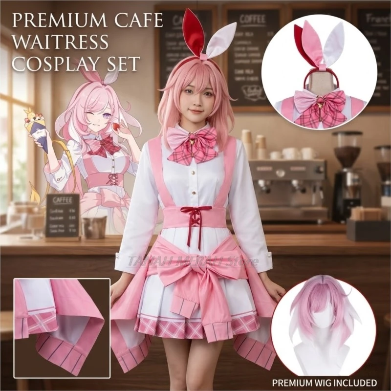 Honkai Impact 3 Elysia Cosplay Costume Don Quixote Coffee Maid Outfit Full Set For Women Halloween Carnival Party Role Play Cos
