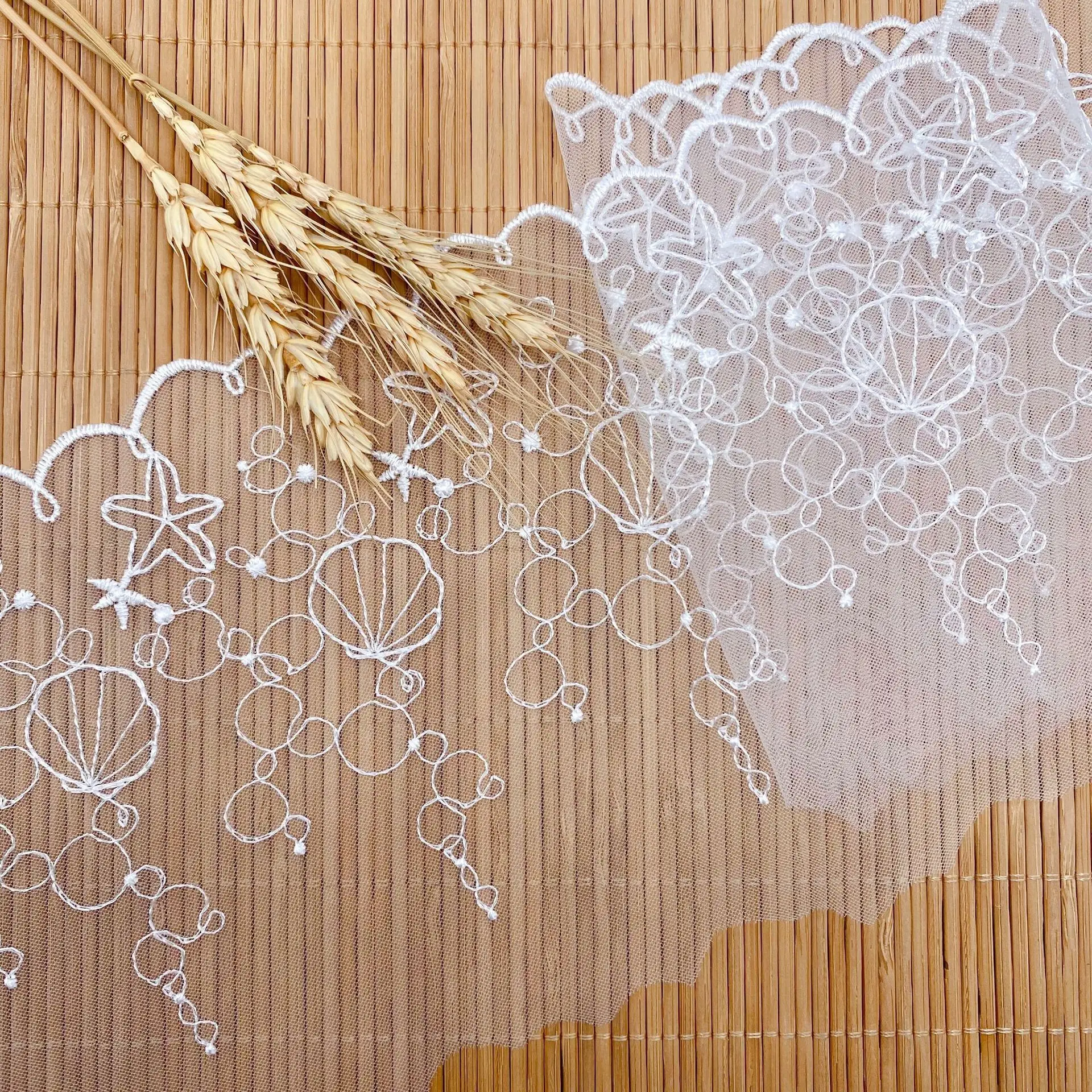 13CM Wide Tulle Embroidered Shell Mesh Lace Fabric for Fringes Party Wedding Dress Crafts Sewing Accessories Supplies African