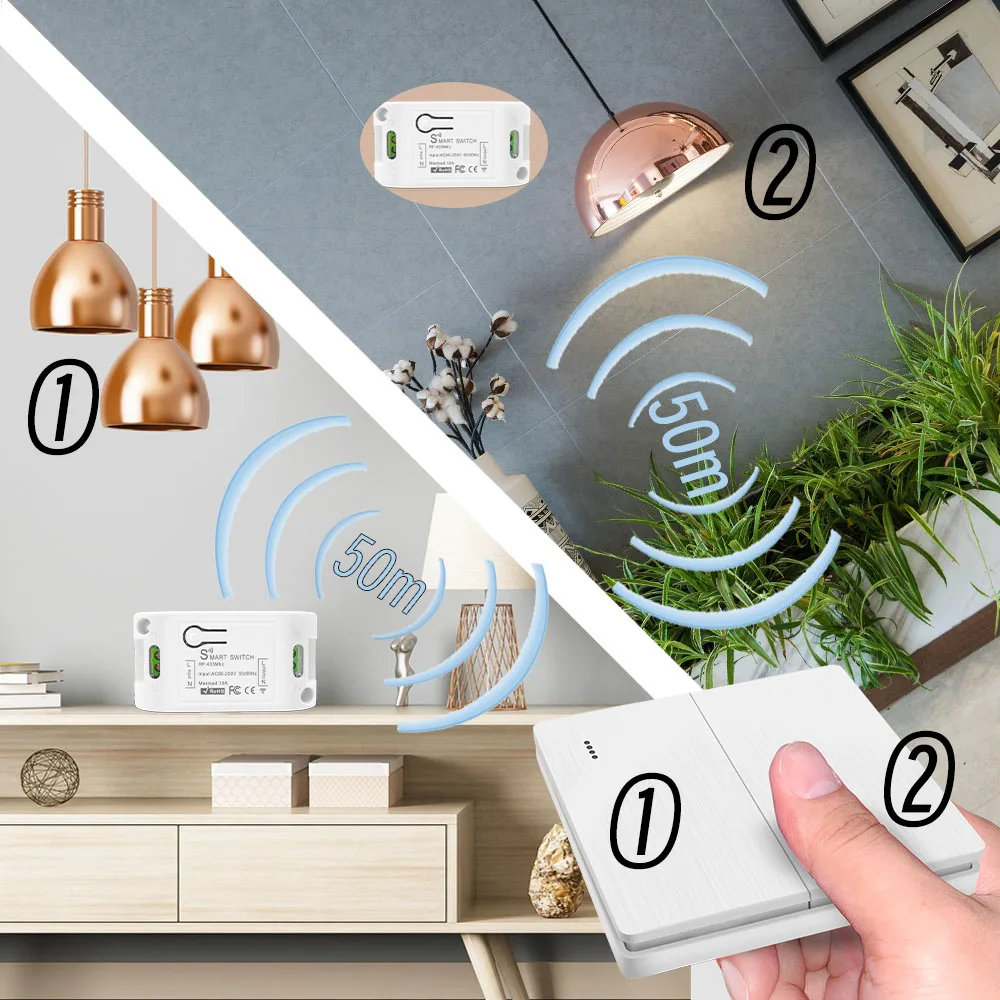 AC 110V 220V 433mhz Rf Wireless Remote Control Relay Receiver Wall Panel Transmitter Light Switch Wet Contact 10A for Lamp Led