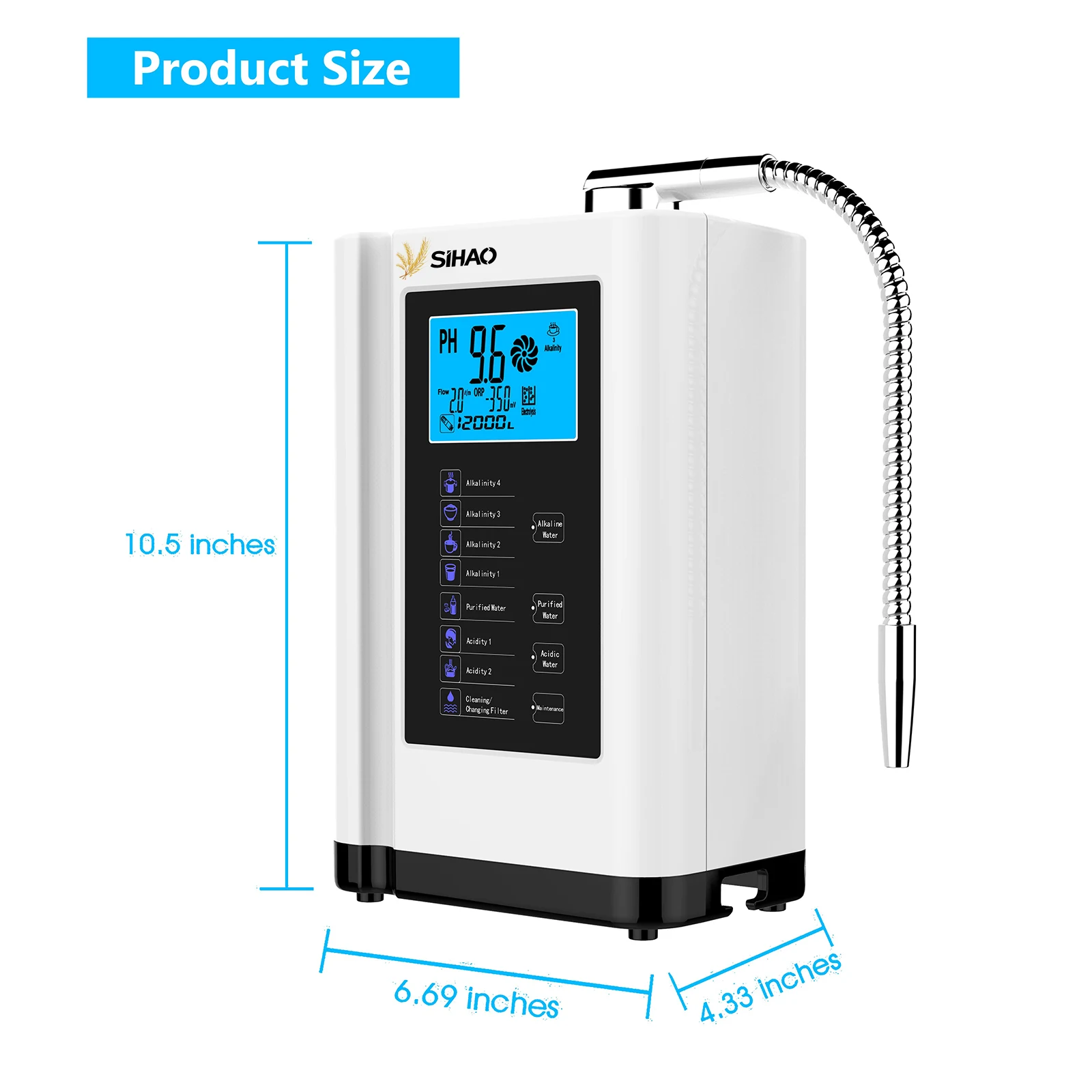 Sihao Alkaline Water Ionisator, Waterstofgenerator, pH 3.5-10.5 Alkaline & zuur waterzuiveringsfiltersysteem, voor thuisgebruik