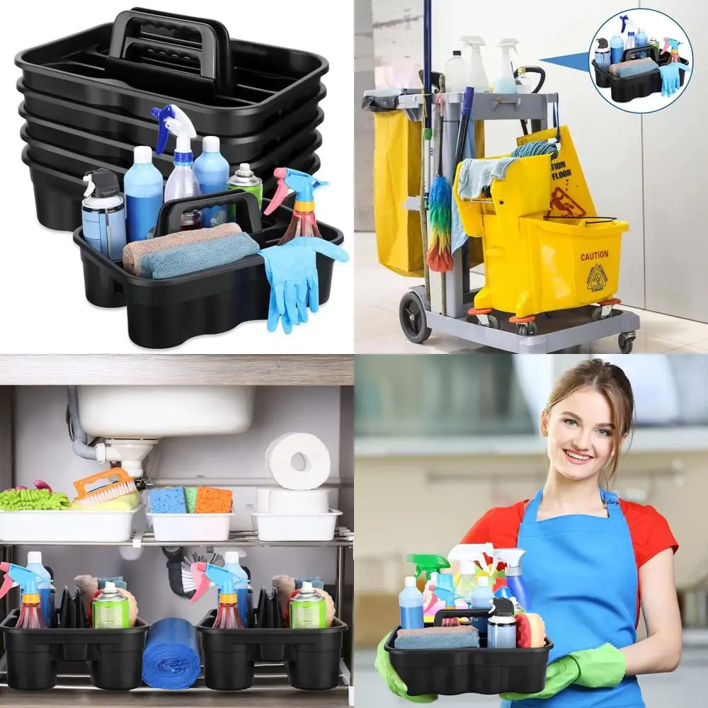 

Black Large Plastic Cleaning Caddy with Handle for Home and Office, Ideal for Shower and Bathroom Supplies Organization