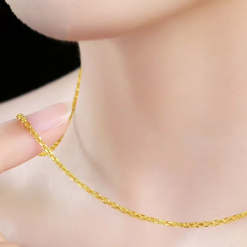9999 gold necklace - women's universal simple chain, O-shaped chain, cross chain,  versatile and fashionable.
