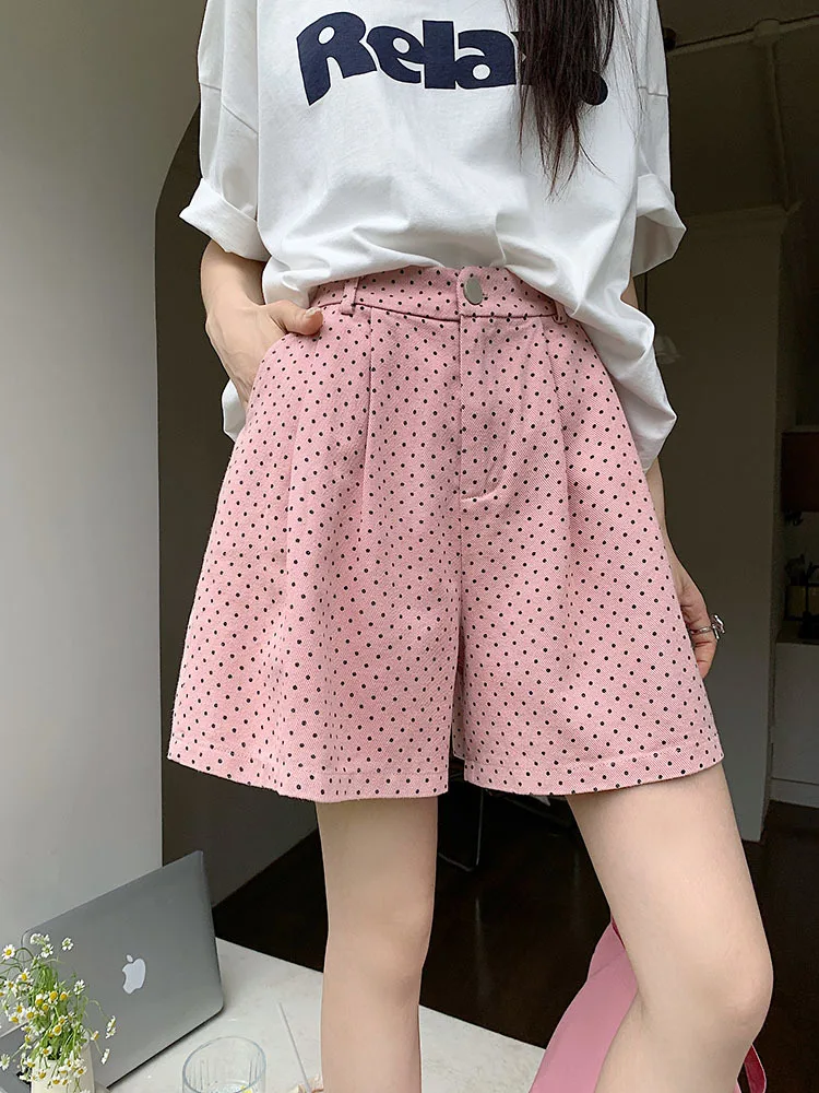 

Fashion Wave Point Simple A-line Female Shorts Summer New Basic High Waist Street Casual Loose Women Shorts