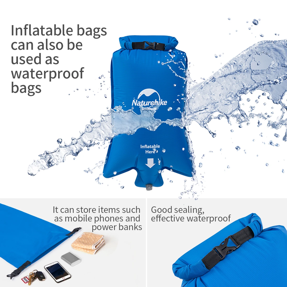 Naturehike Inflatable Bag for Outdoor Air Mattress 1.9cm Nozzles Camping Air Bag for FC10 FC11 Moisture-proof Mat Pump