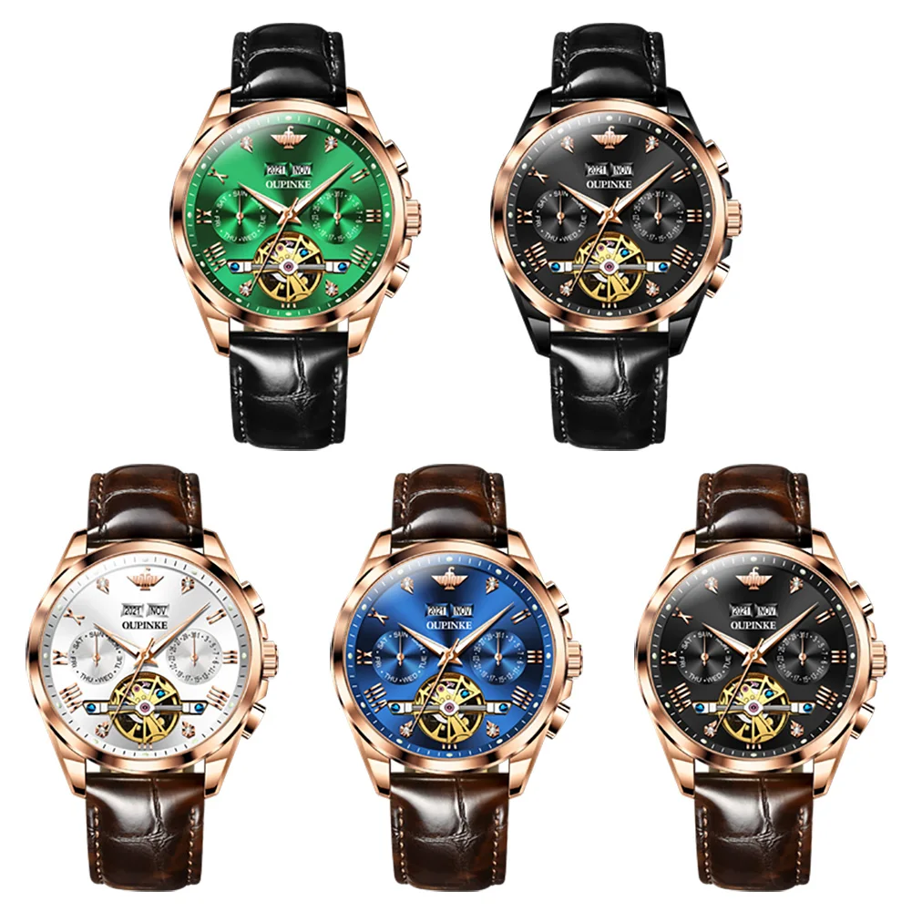 OUPINKE 3186 Mens Watch Automatic Mechanical Watch﻿ 50M Waterproof Tungsten Steel Business Watches For Man Original Reloj