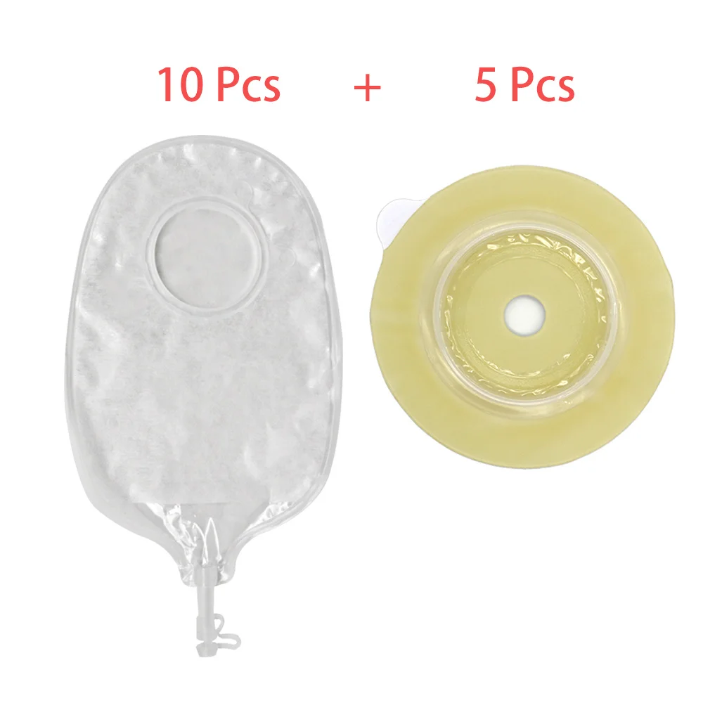 10pcs Urostomy Bags with 5 Pcs Base Plates Urine Bags Stoma Care Max Cut 45mm Anti-leak Durable Urostomy Bag