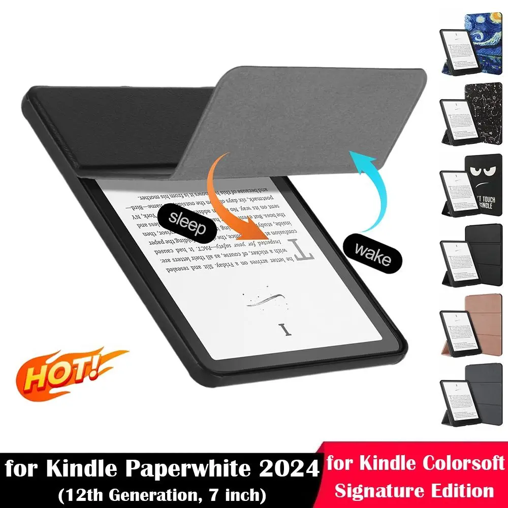 Auto Wake/Sleep Case Shockproof Tri-fold e-Reader Cover Wear Resistant Smart for Kindle Paperwhite 12th Gen 2024 (7 inch)