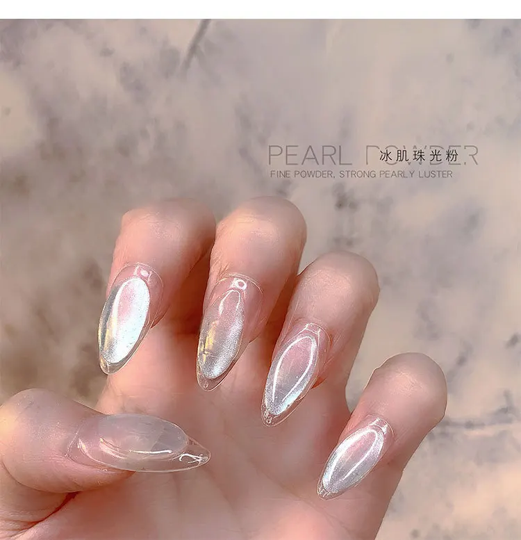 1 boîte de poudre à ongles chromée, perle blanche, clair de lune, glace, effet transparent, super brillant, miroir fin, pigment pailmétrage, décoration nail art