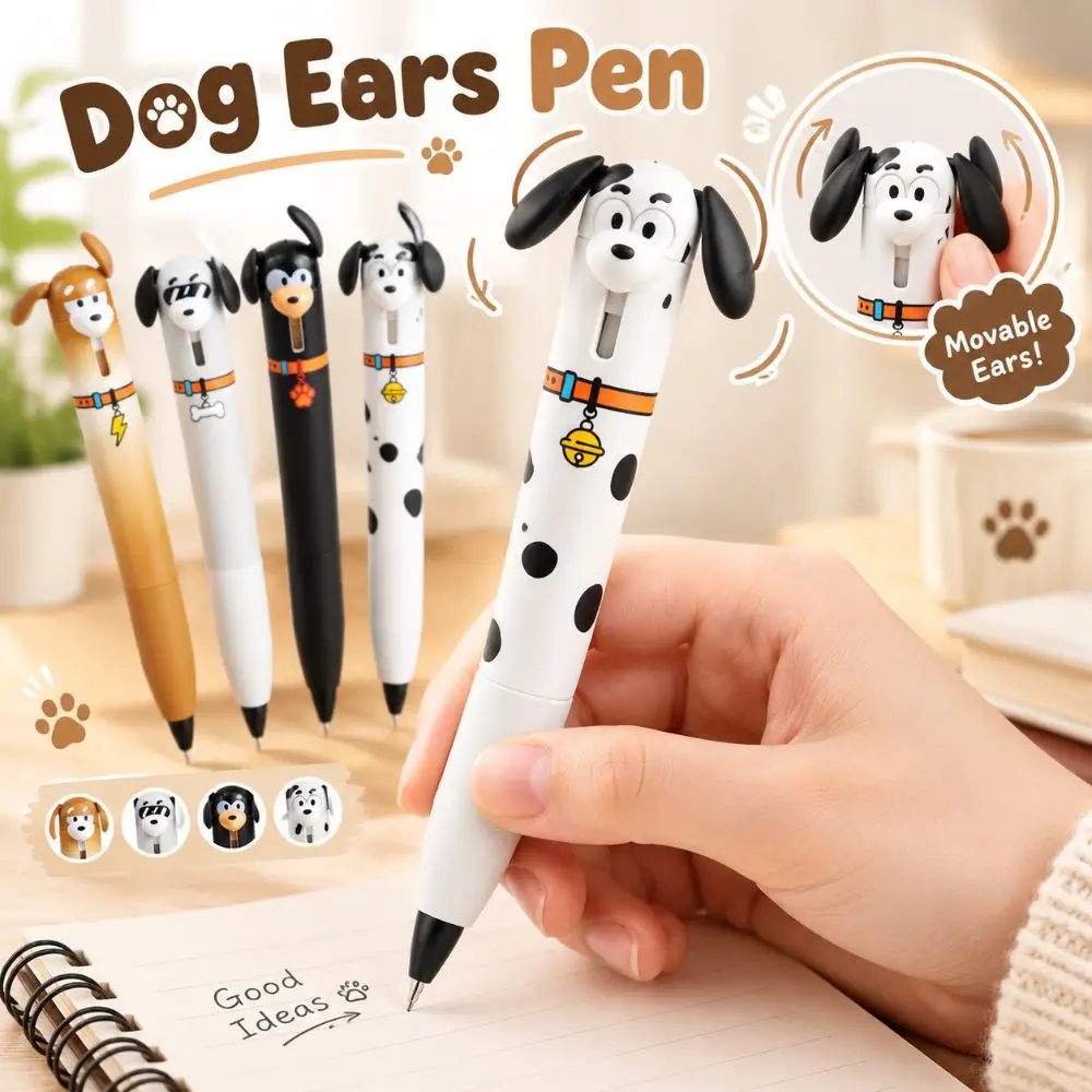 Anti Slip Silicone Grip Cute Dog Gel Pen Fast Drying Ink Movable Ear Kawaii Puppy Pen 0.5mm ST Tip Student Gel Pen Exam Practice