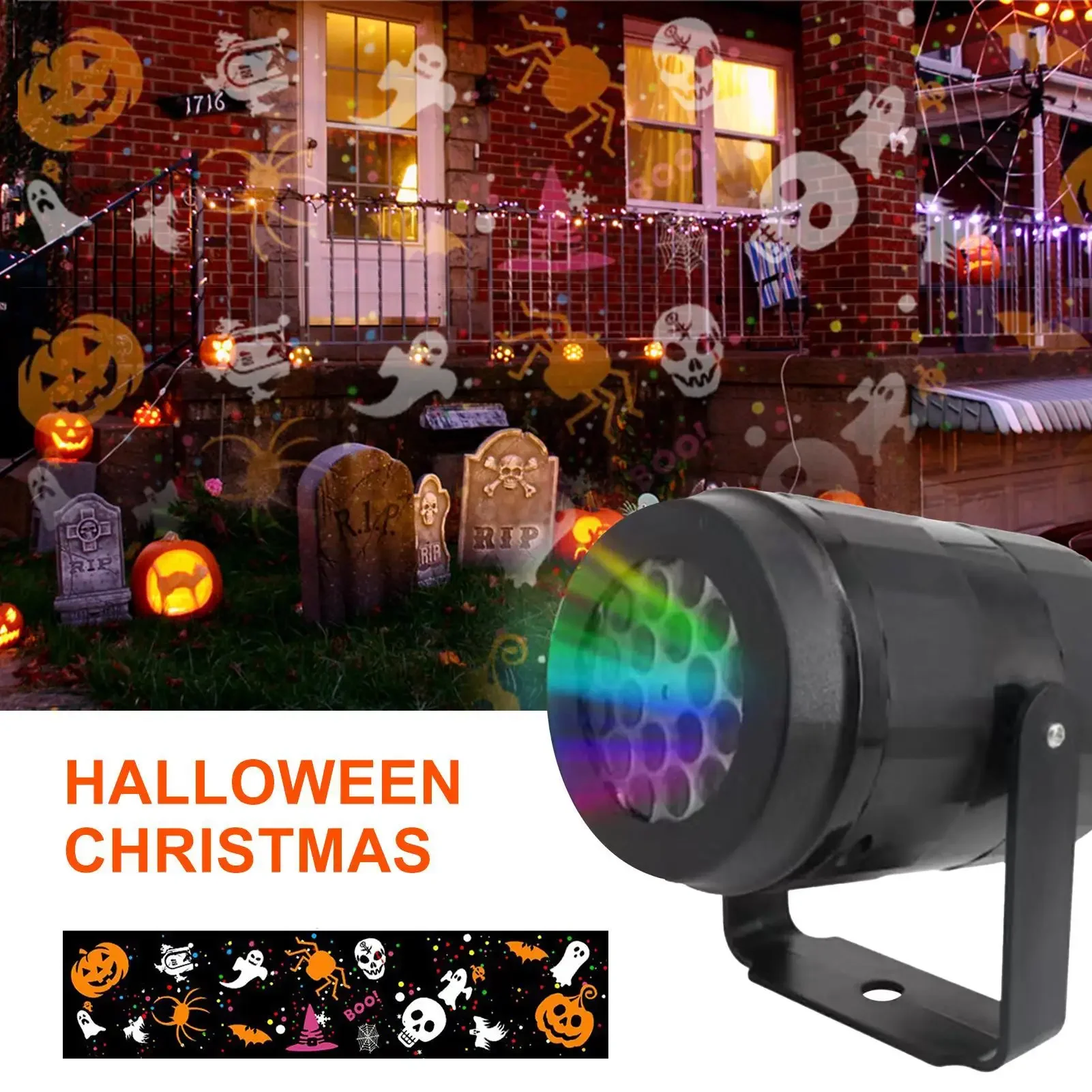 Proiettore di Halloween Luce notturna a LED Modello mobile Lampada natalizia creativa Proiettore natalizio Spettacolo di luci Decorazioni per esterni