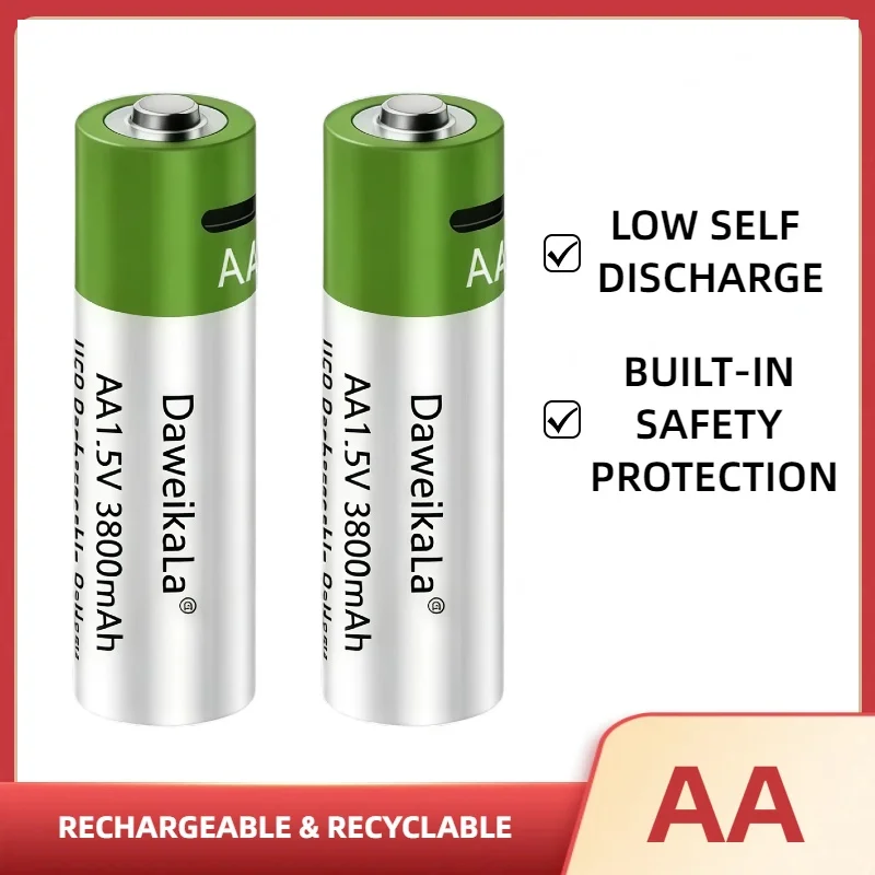 USB AA wiederaufladbare Batterien, 1,5 V, 3800 mAh, Li-Ionen-Akku für Fernbedienung, Maus, digitale Geräte, Akku + Typ-C-Kabel