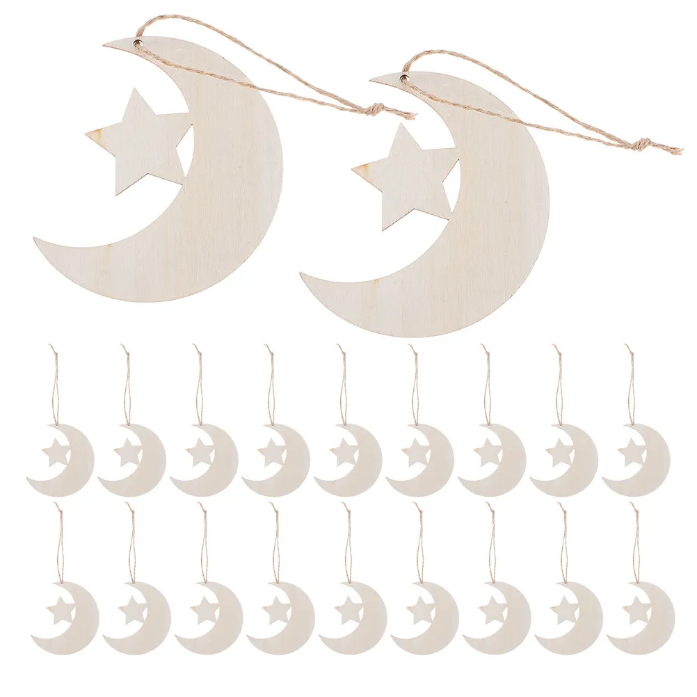 40Pcs Wood Decoration Natural Unfinished Moon Star Cutouts Blank Slices for Nursery Baby Shower Crafts Small Wood Stars