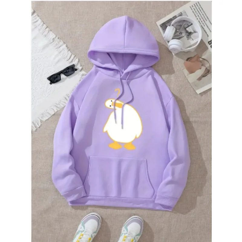 Cute Crooked Duck Printed Hoodie Hoodie Women's Autumn Winter Top Round Neck Long Sleeve Female Fashion Causal Clothing