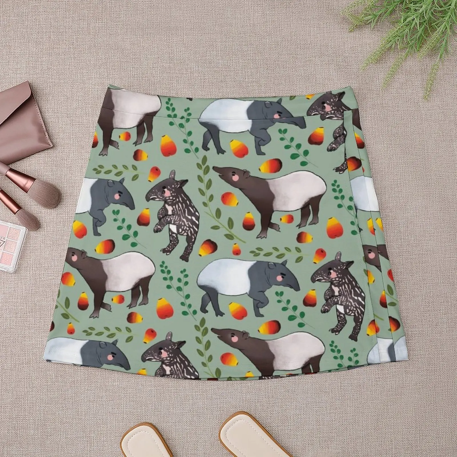 Black Tapir - Cute Black and Green Digital Illustration Animal Pattern Mini Skirt dress novelty in clothes Mini Skirt