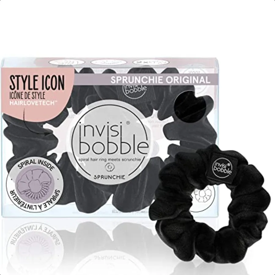 

invisibobble Sprunchie Spiral Hair Ring True Black 2 Pack Scrunchie Stylish Bracelet Strong Elastic Grip Coil Accories for Wome