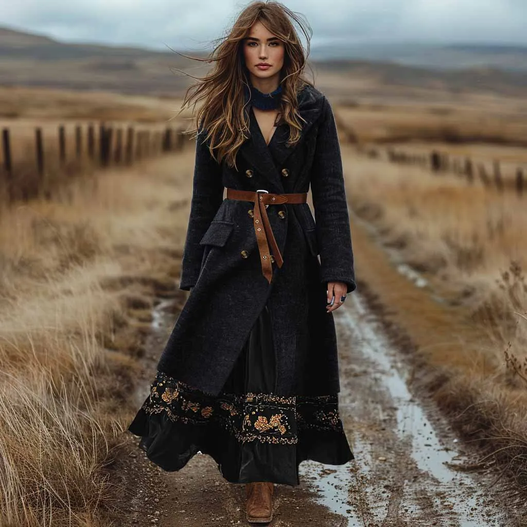 

2025 повседневное однотонное шерстяное пальто в стиле ретро для поездок на работу, модный двубортный кардиган в богемном стиле, свободное пальто с длинными рукавами