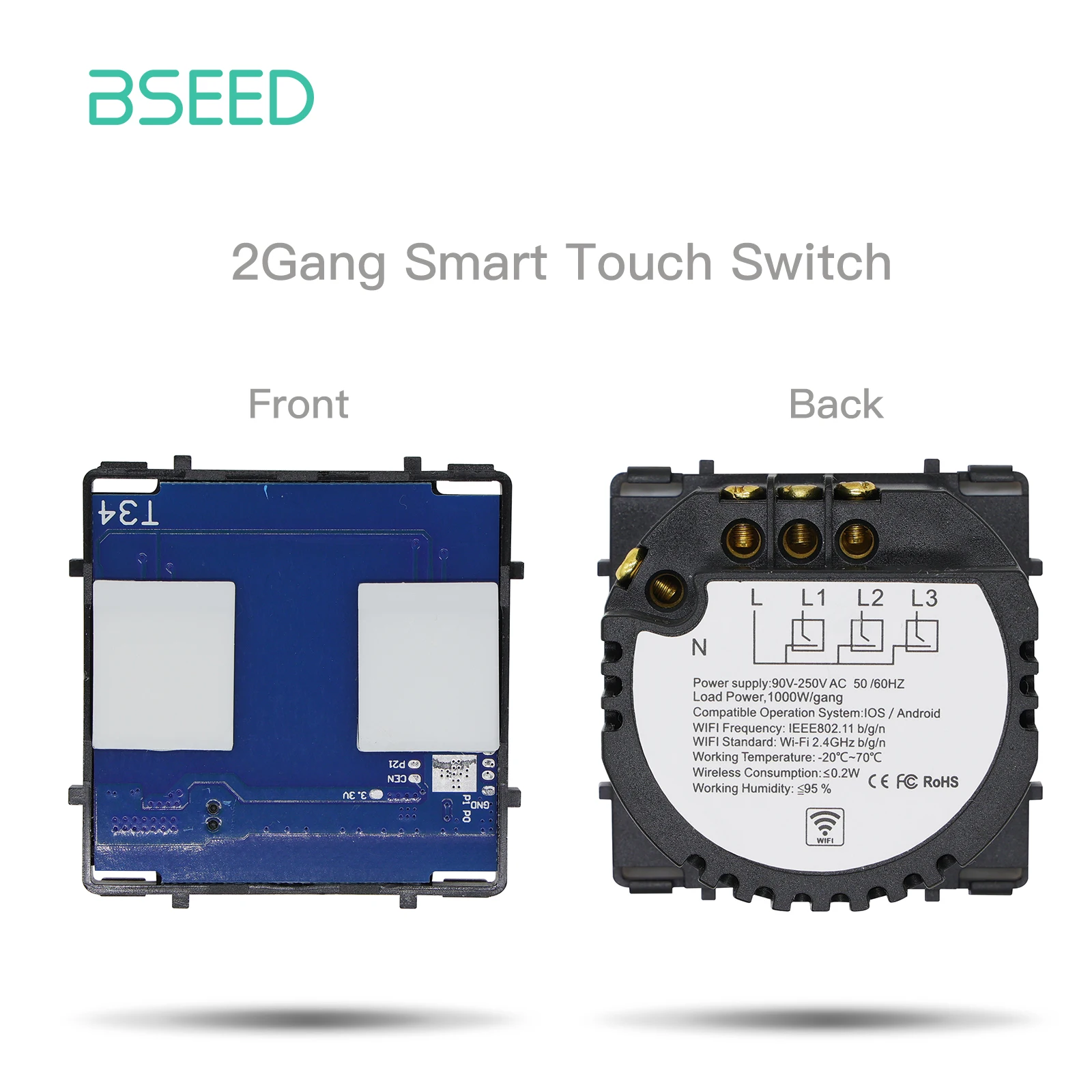 BSEED Smart Touch Schakelaar Functietoets 1/2/3Gang 1/2/3Way WIFI Lichtschakelaars Basis DIY Onderdelen Smart App Controle Neutraal Vereist