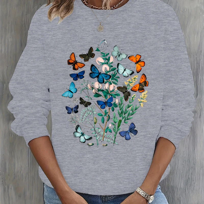 Butterfly Lover Gift Women's Sweatshirts Flowers Plants Butterfly Essential Sweatshirt Hoodie Vintage Butterflies Print Hoodies