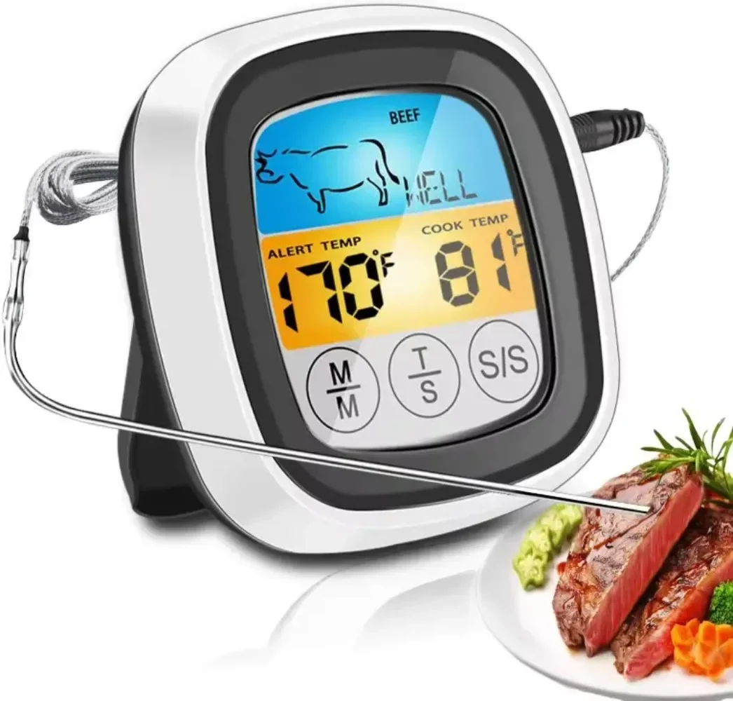 Digital Kitchen Thermometer Probe Touch Screen Meat Barbecue Food Temperature Measure Tool Steak BBQ Timer Cooking Tools 1PC