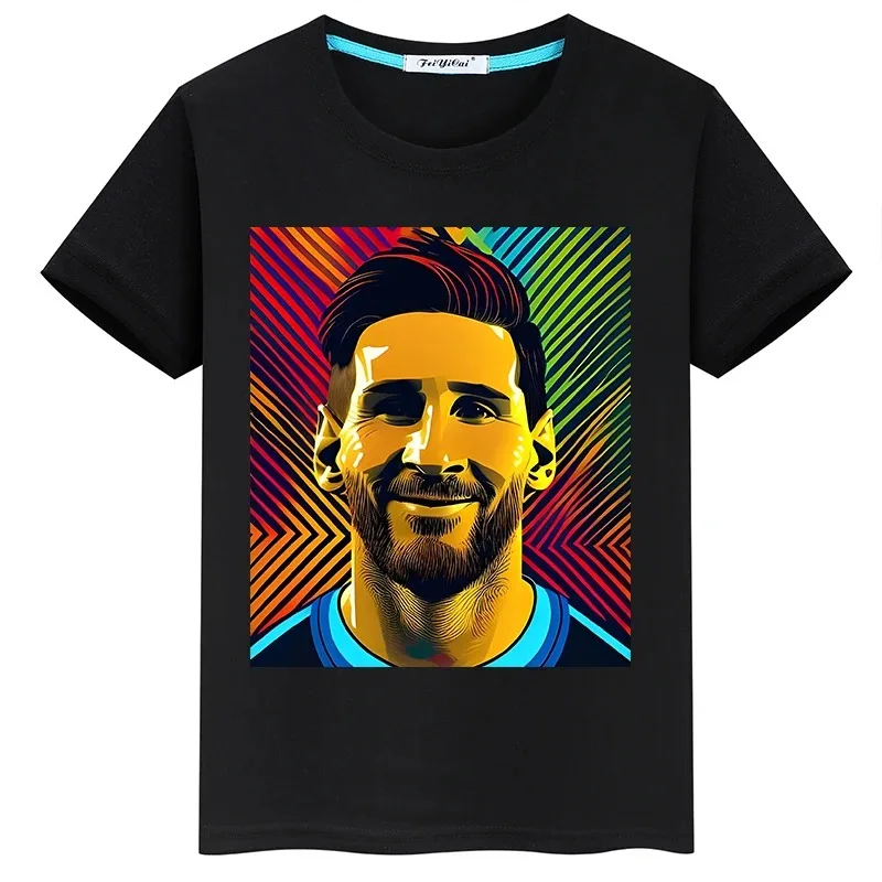 New Children's Clothing Summer Cotton Kids Messi Printed T-shirt Boys Girls Casual Short-sleeved Fashion Black Shirts Sport Tops