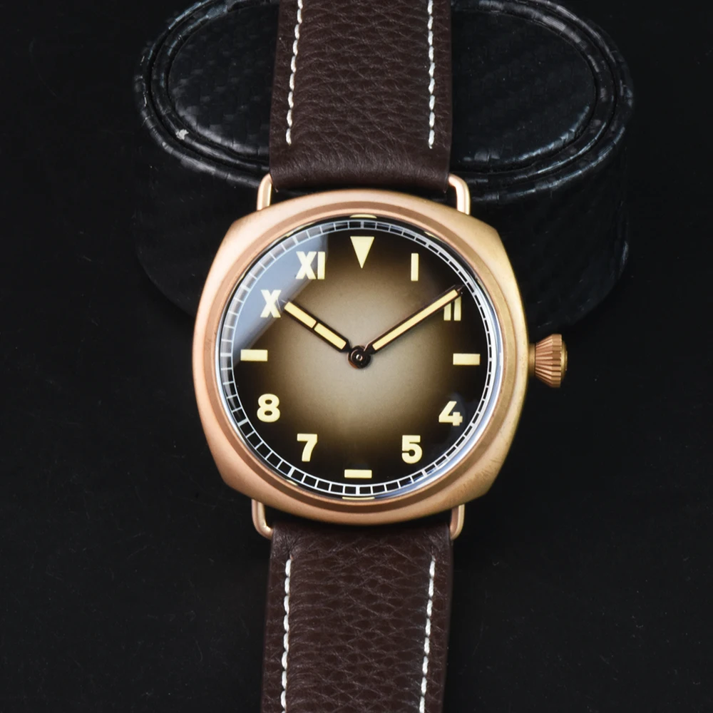 Hruodland 44mm Bronze Watch Quartz CuSn8 Tin Bronze Sapphire Crystal 20Bar Waterproof Luminous Men Luxury Retro Dress Wristwatch