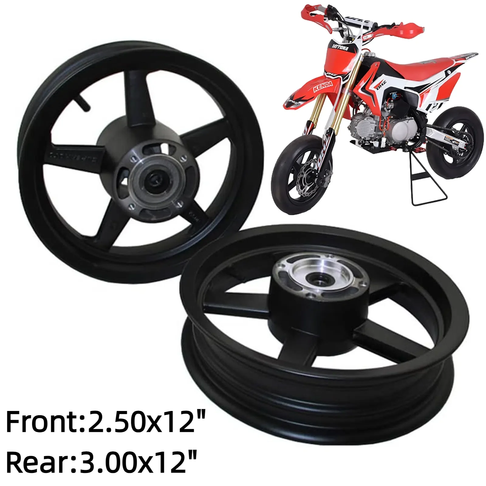 

DHZ Motard Rims Type GP 2.50-12/3.00-12 For Motorcycle Supermoto Mini GP SDG Wheel Rims F 2.50 R 3.00 Pit Dirt Bike Part