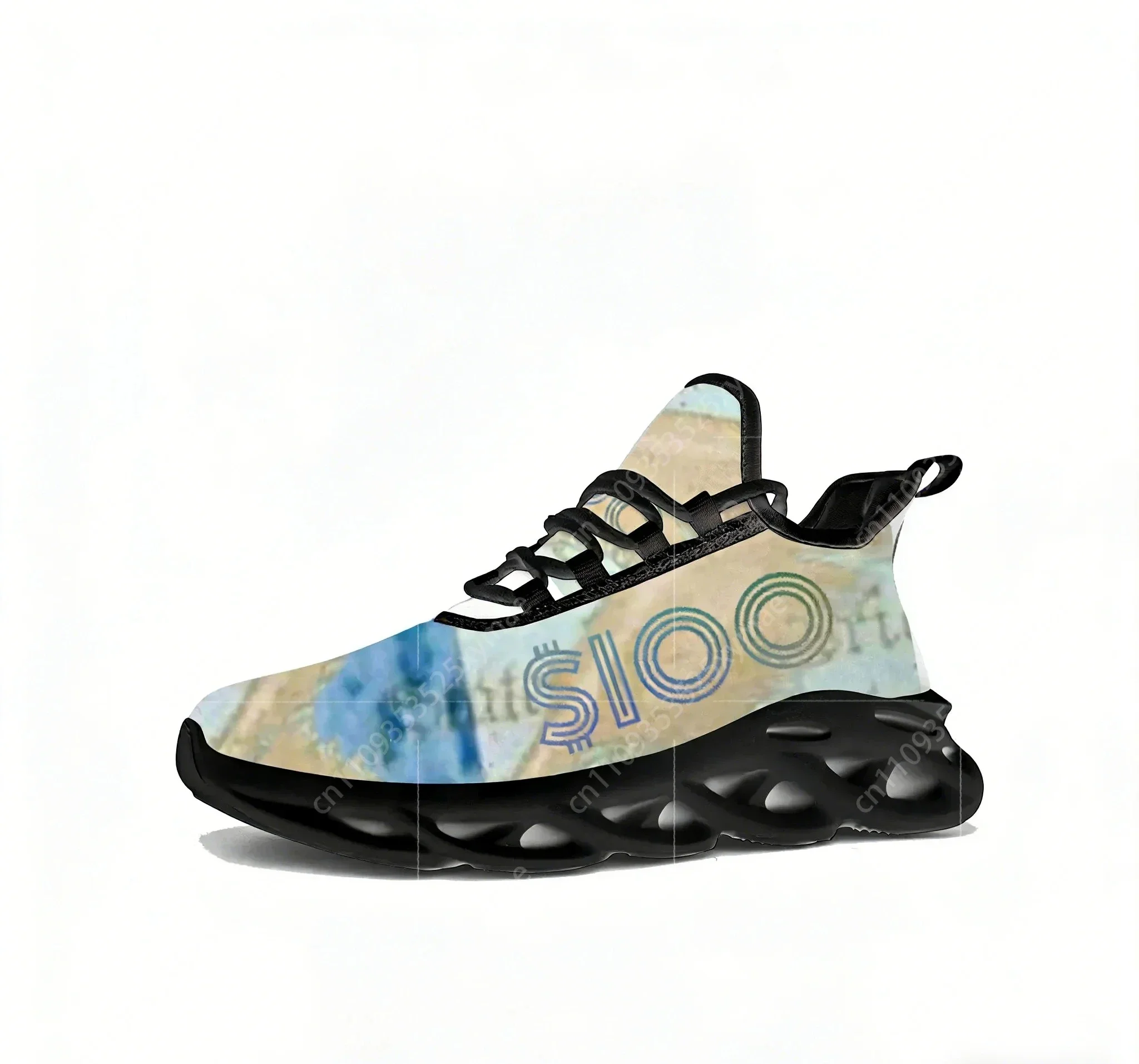 

Кроссовки с принтом долларов, унисекс, для спорта и бега, высококачественные, на шнуровке, сетчатые, индивидуальный пошив, черные