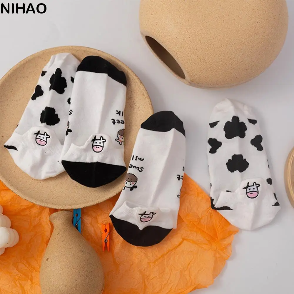 Fashion Women Funny Cow Print Autumn Cartoon Cow Socks Women Socks Short Sock Cotton Hosiery