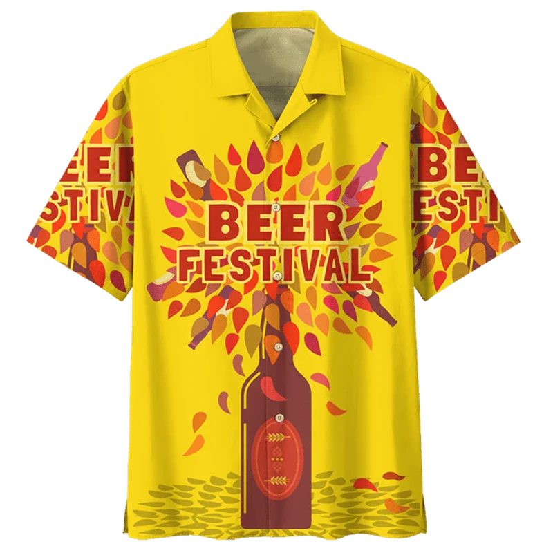 Beer Festival 3d Printed Hawaiian Shirt For Men Clothes Summer Beach Aloha Shirts Lapel Short Sleeves Tops Button Blouses