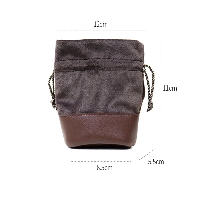 Leather Spliced Portable Drawstring Jewelry Bag for Rings Stud Earrings Accessories Headphones and Small Items Storage Bag