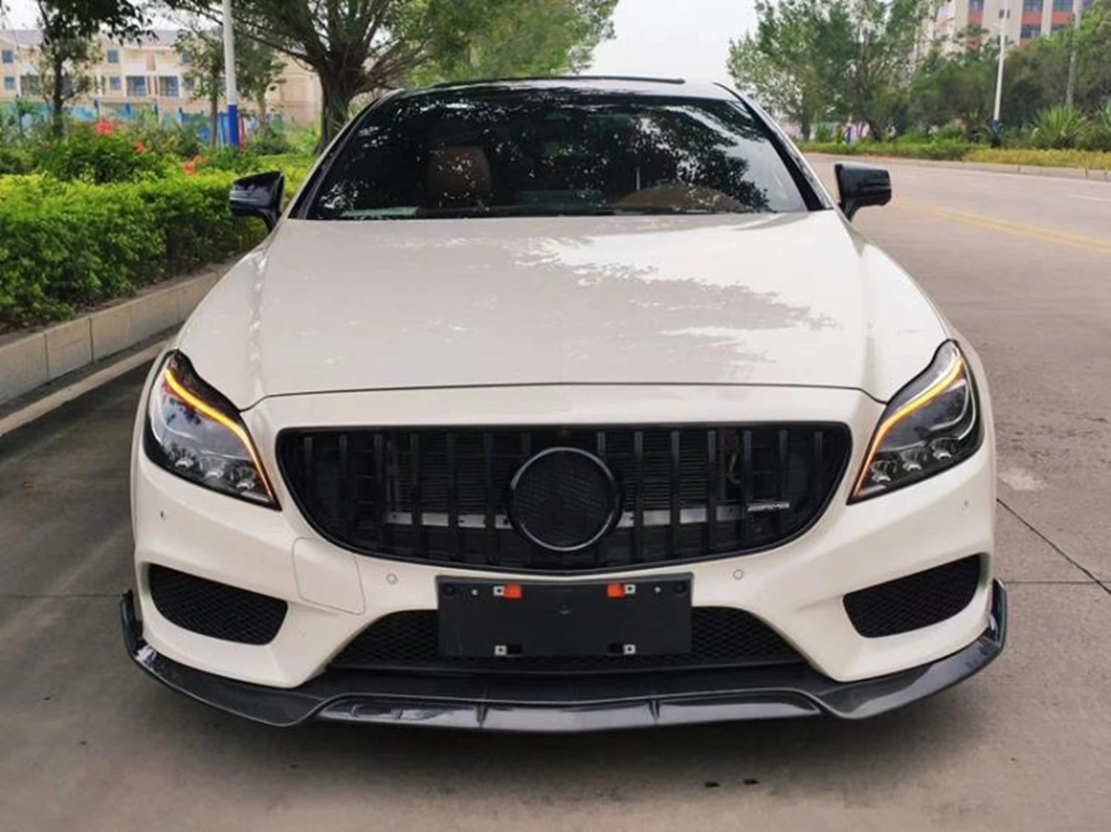 Car Front Grill Grille with Frame Cover Upper Bumper Hood Mesh Grid For Mercedes Benz CLS Class W218 2015-2018 Advance Version