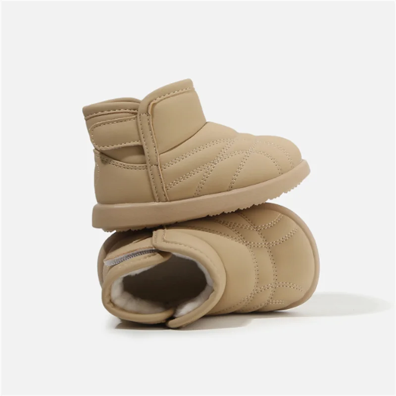 2025 New Winter Baby Snow Boots Leather Warm Plush Waterproof Shoes for Boys Kids Fashion Toddler Girls Shoes Cotton EU 16-26