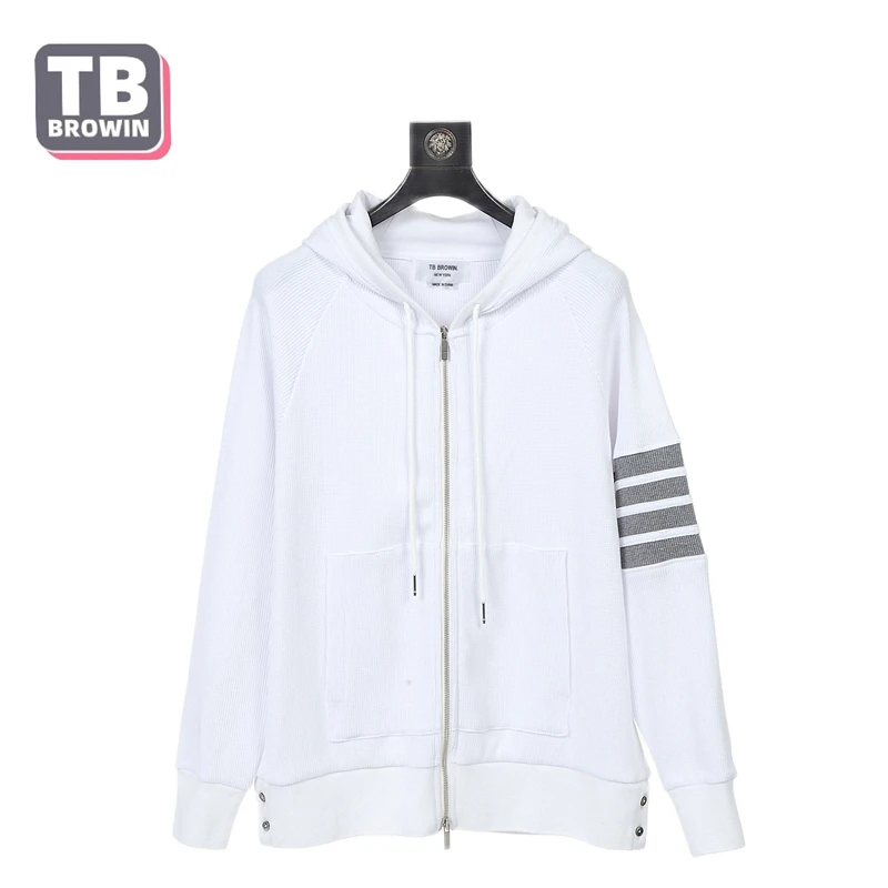 TB BROWIN men's waffle hoodie trend sports leisure four-bar striped cotton sweater zipper with cardigan tide brand couple jacket