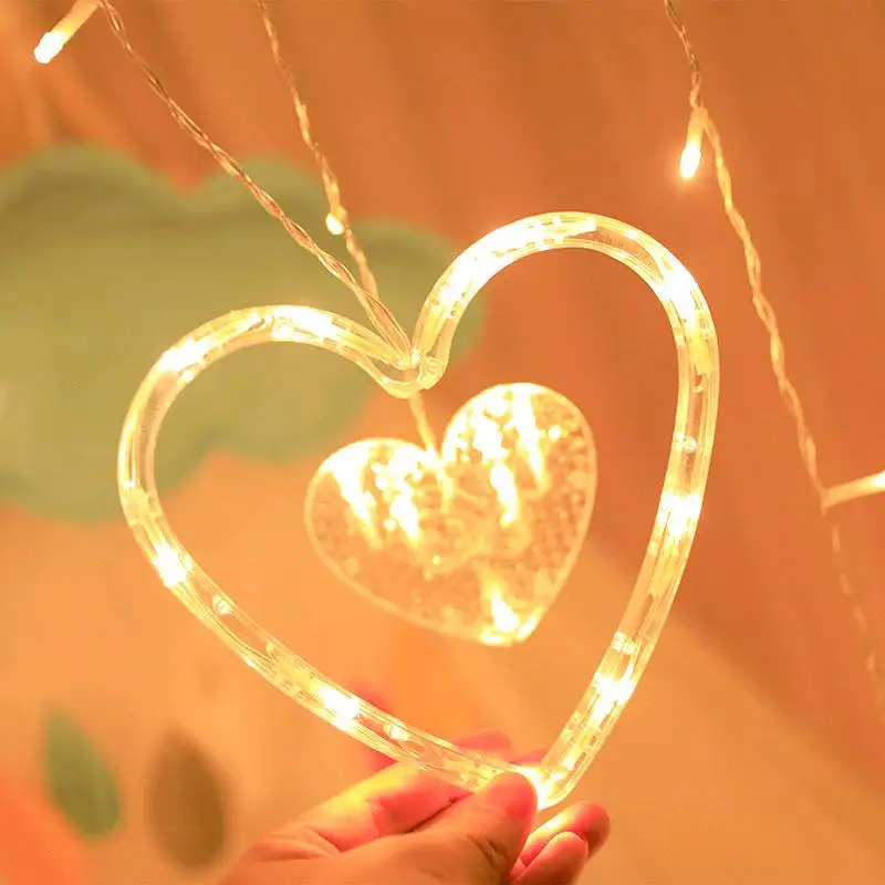 Fairy Curtain Light Love Heart Style Battery Powered Wire String Lights Suitable for Valentine\'s Day Wedding Birthday Decoration