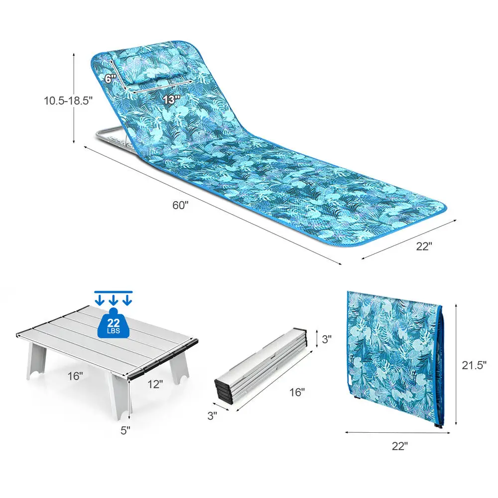 3 Piece Outdoor Lounge Chair Set, 2 Adjustable Recliners With Side Table, Stripe Green Patio Furniture For Poolside, Deck, Garden Adult Relaxation