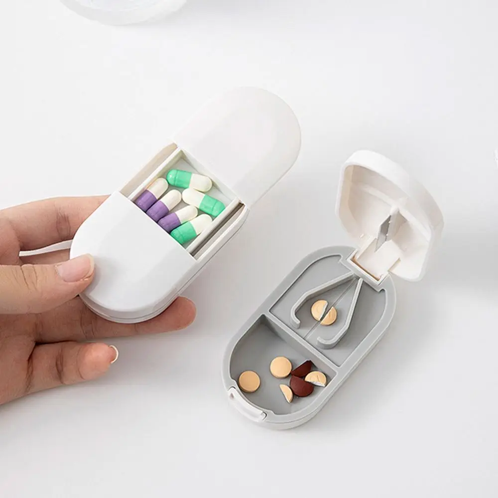 With Invisible Storage Box Cutting Pill Case 2 In 1 Dustproof Powder Tablet Grinder Mini Medicine Cutting Medicine Pill Box