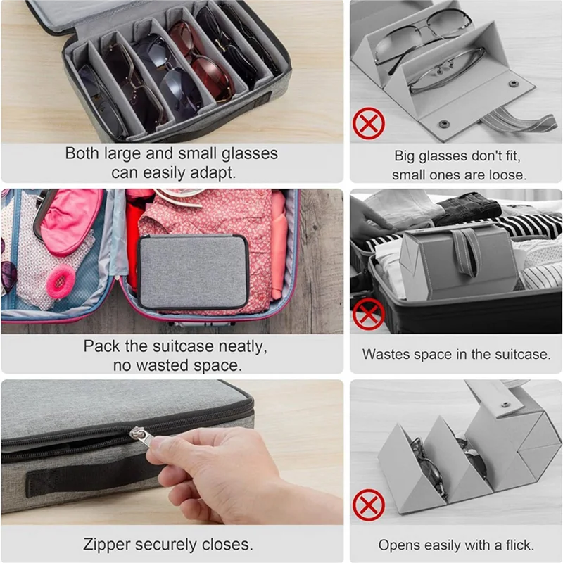 AT05-Portable Eyeglasses Storage Box With Adjustable Slot For Multiple Pairs, Travel Sunglasses Organizer Case For Men Women