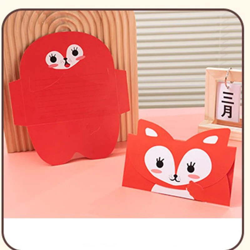 5Pcs Creative Cartoon Fun Greeting Cards Cute Animal Gift Envelopes Handwritten Cards for Children's Birthday Blessing Message