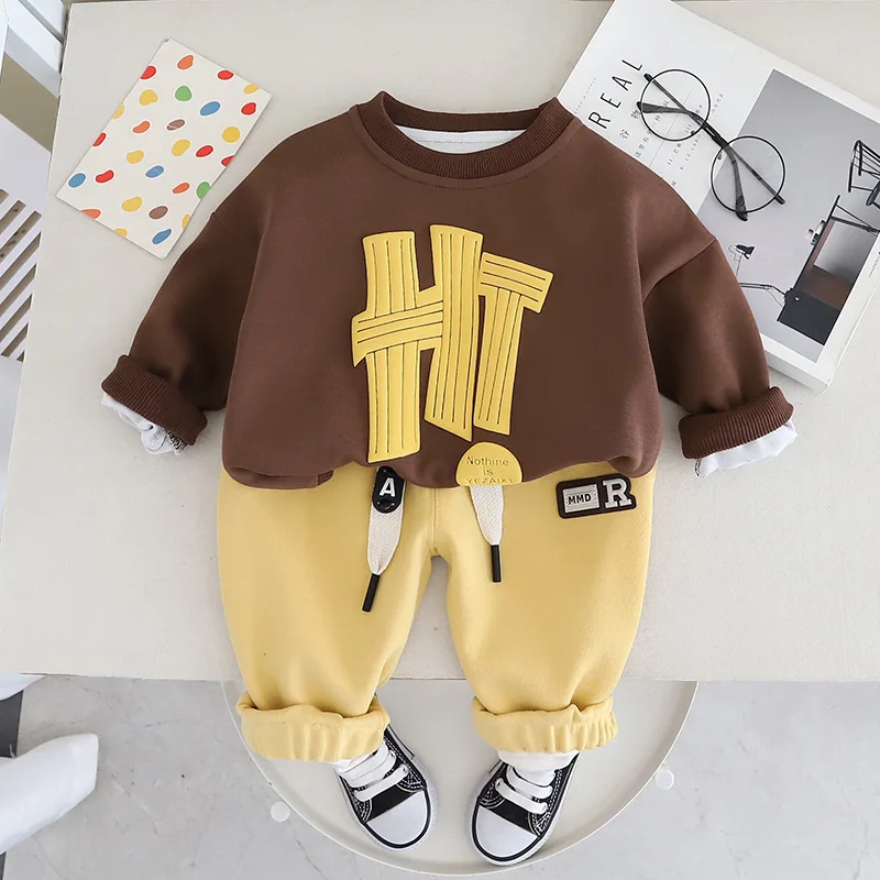 2024 Spring Autumn Baby Boys Clothing Sets Children Cotton Letters Sweatshirts Pants 2Pcs Suit For 1-5 Years Kids Casual Outfits